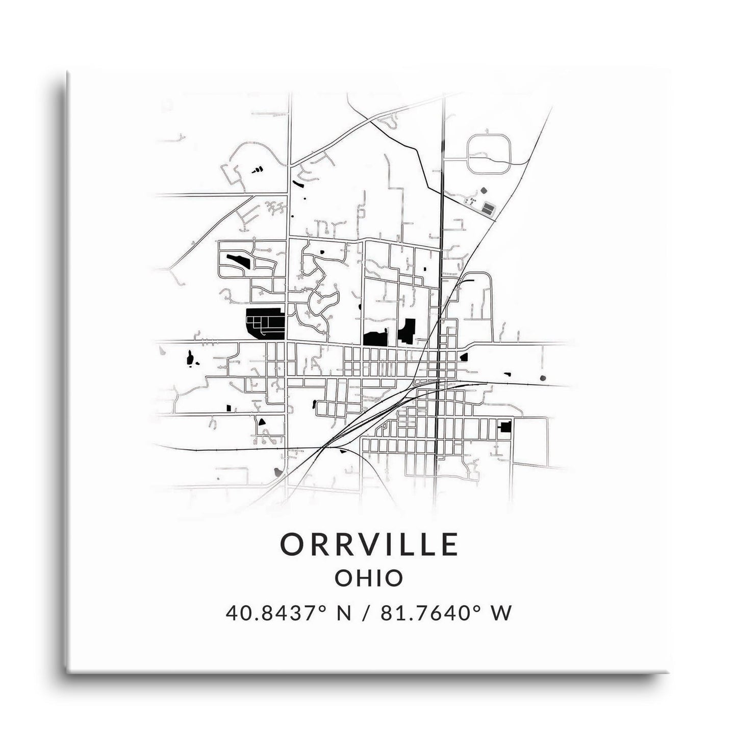 Orrville Oh Minimalistic Map With Coordinates | Hi-Def Glass Art | Eaches | Min 1
