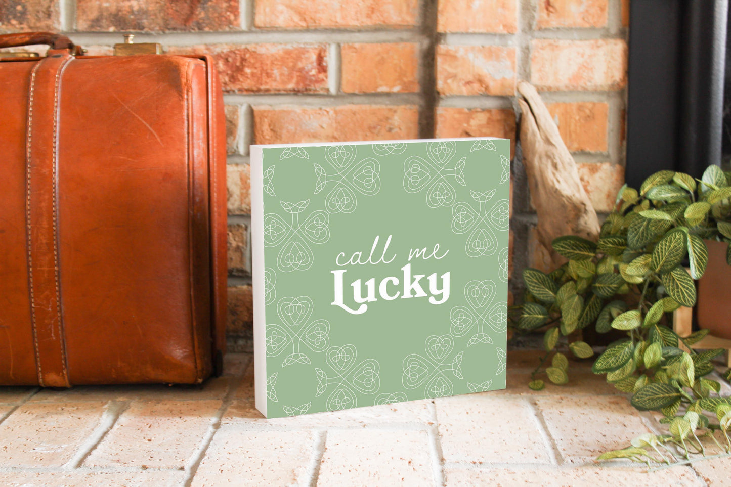 Sage Green Shamrock Call Me Lucky | Wood Block | Eaches | Min 2