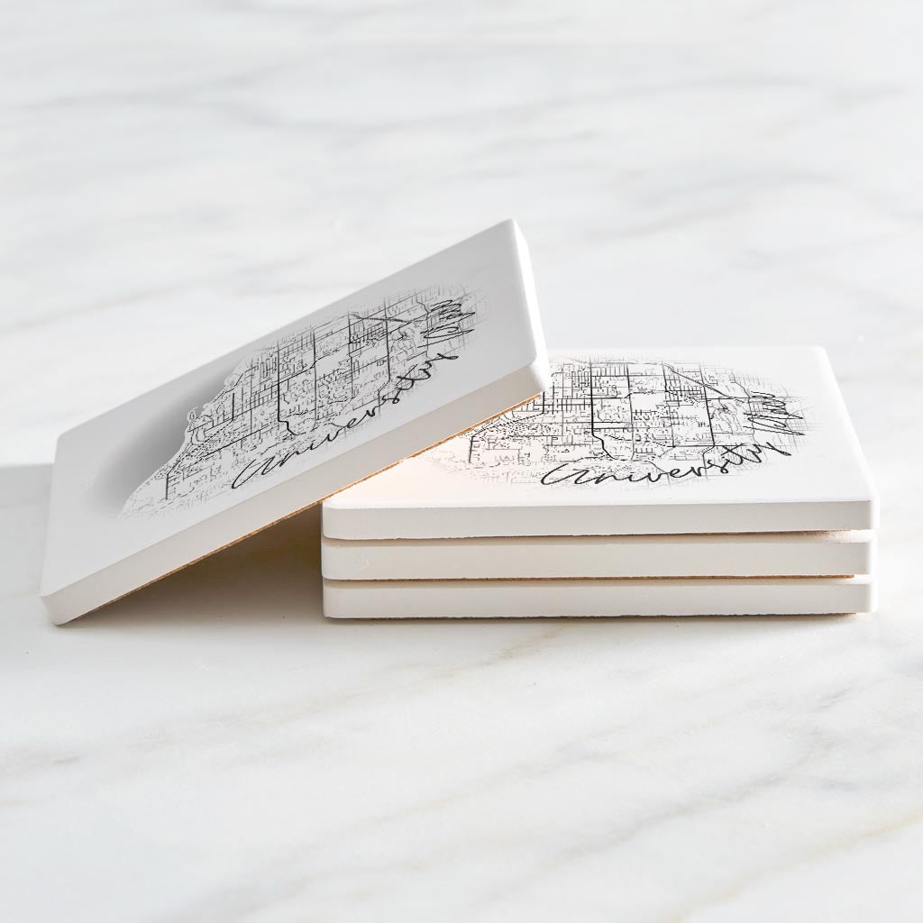 Minimalistic B&W Washington University Place Circle Map | Absorbent Coasters | Set of 4 | Min 2