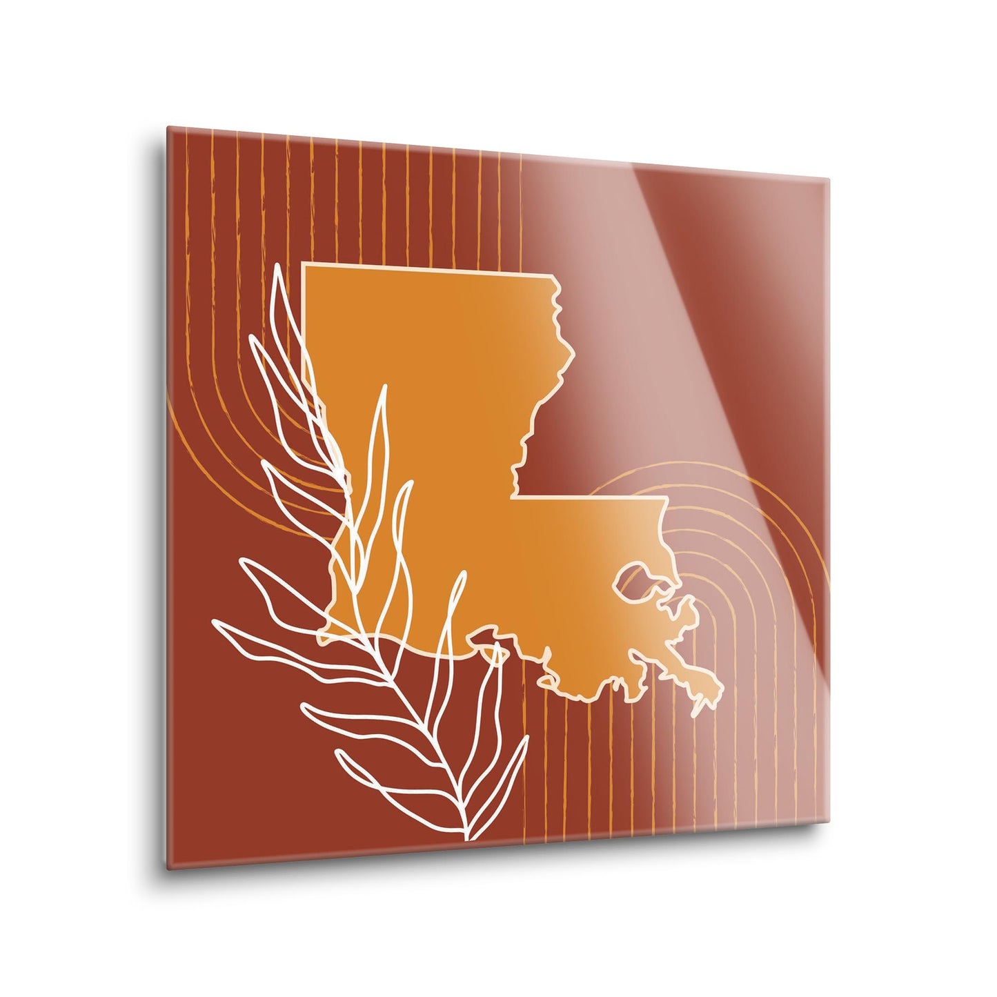 Modern Minimalist Louisiana State Shape With Leaf | Hi-Def Glass Art | Eaches | Min 1