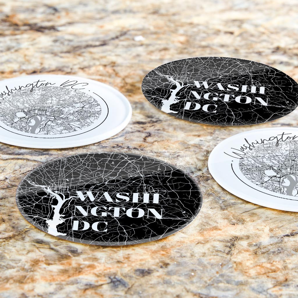 Minimalistic B&W Washington Dc Maps | Hi-Def Glass Coasters | Set of 4 | Min 2