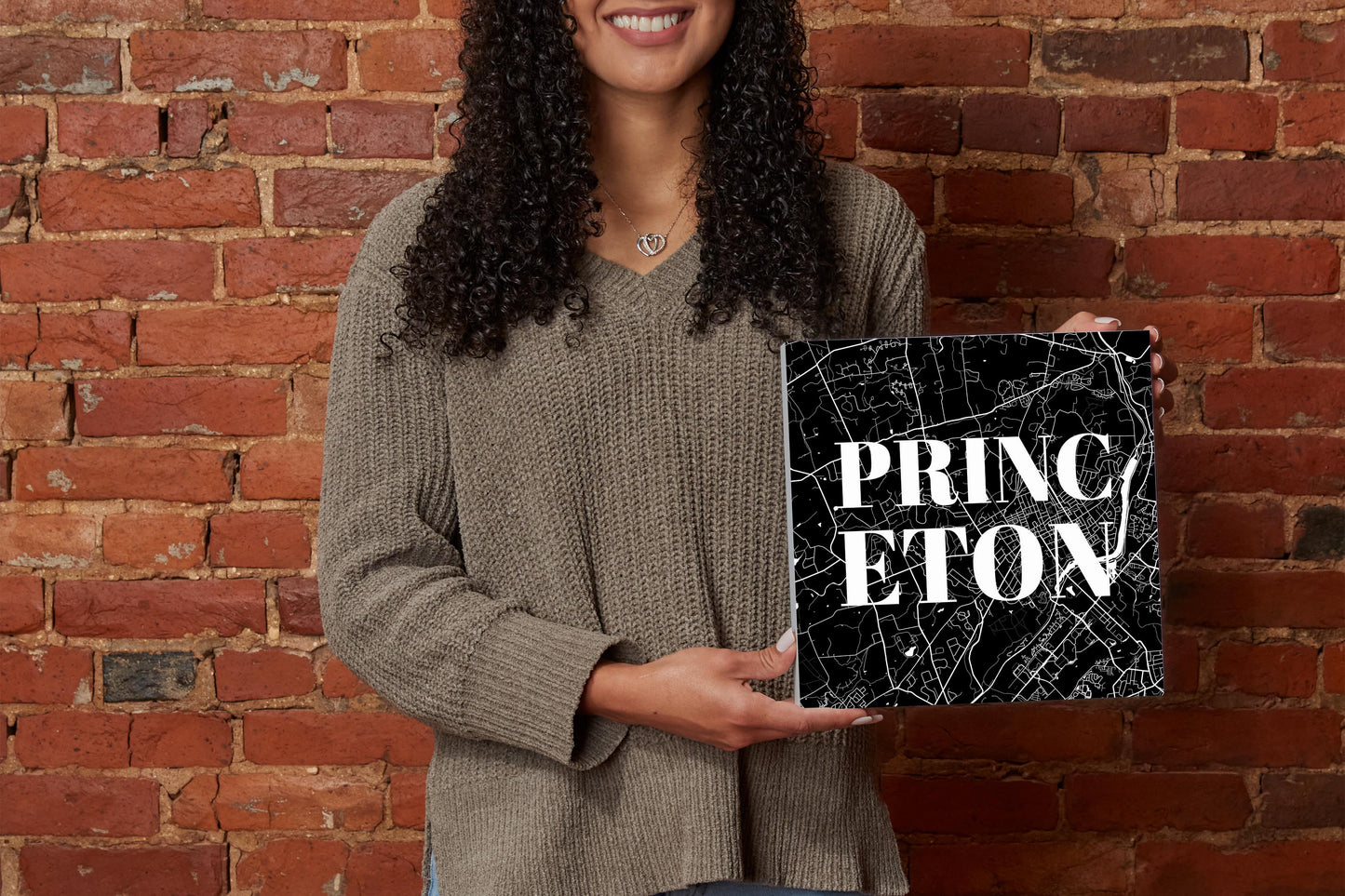 Minimalistic B&W New Jersey Princeton Map | Wood Block | Eaches | Min 2