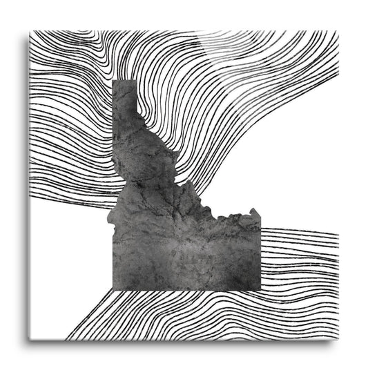 Minimalist B&W Idaho State With Fluid Lines | Hi-Def Glass Art | Eaches | Min 1