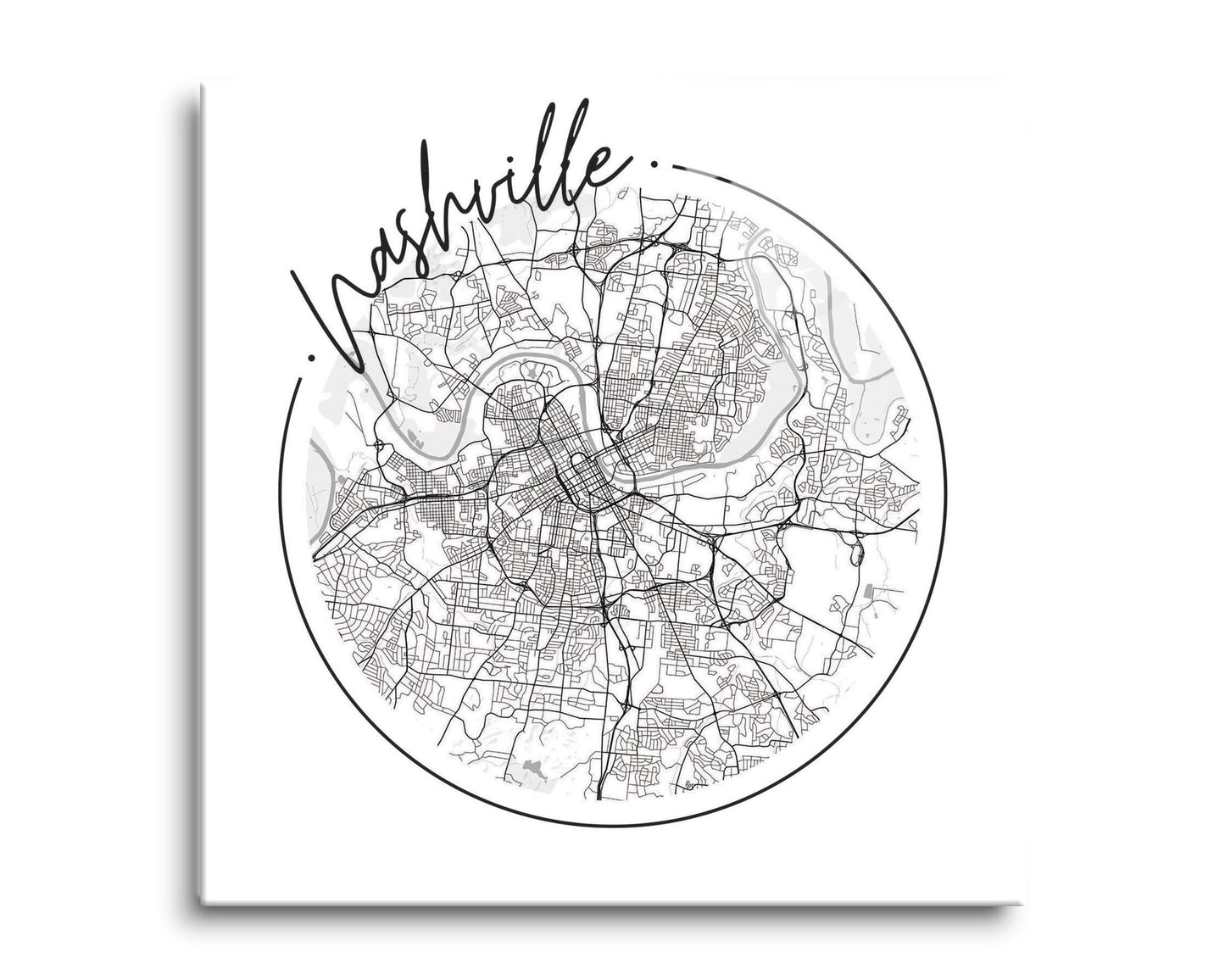 Minimalist B&W Tennessee Nashville Circle Map | Hi-Def Glass Art | Eaches | Min 2