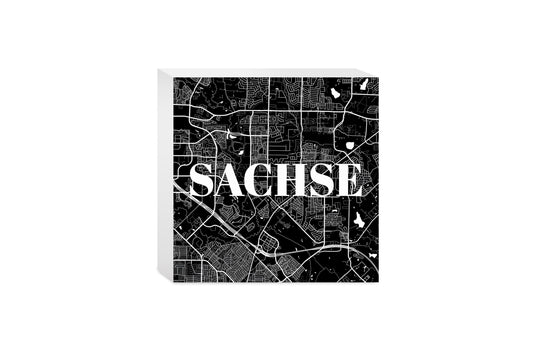 Minimalistic B&W Texas Sachse Map | Wood Block | Eaches | Min 4