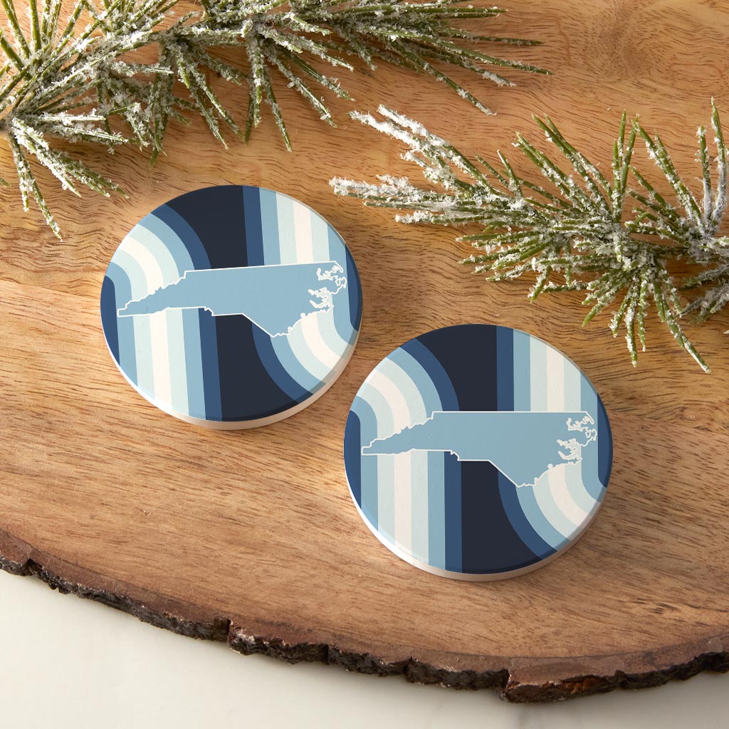 Blue Shades North Carolina State Retro Thick Lines | Absorbent Car Coasters | Set of 2 | Min 4