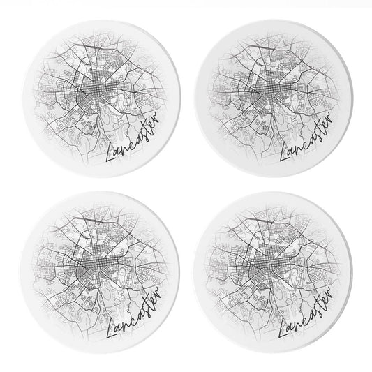 Minimalistic B&W Pennsylvania Lancaster Circle Map | Absorbent Coasters | Set of 4 | Min 2
