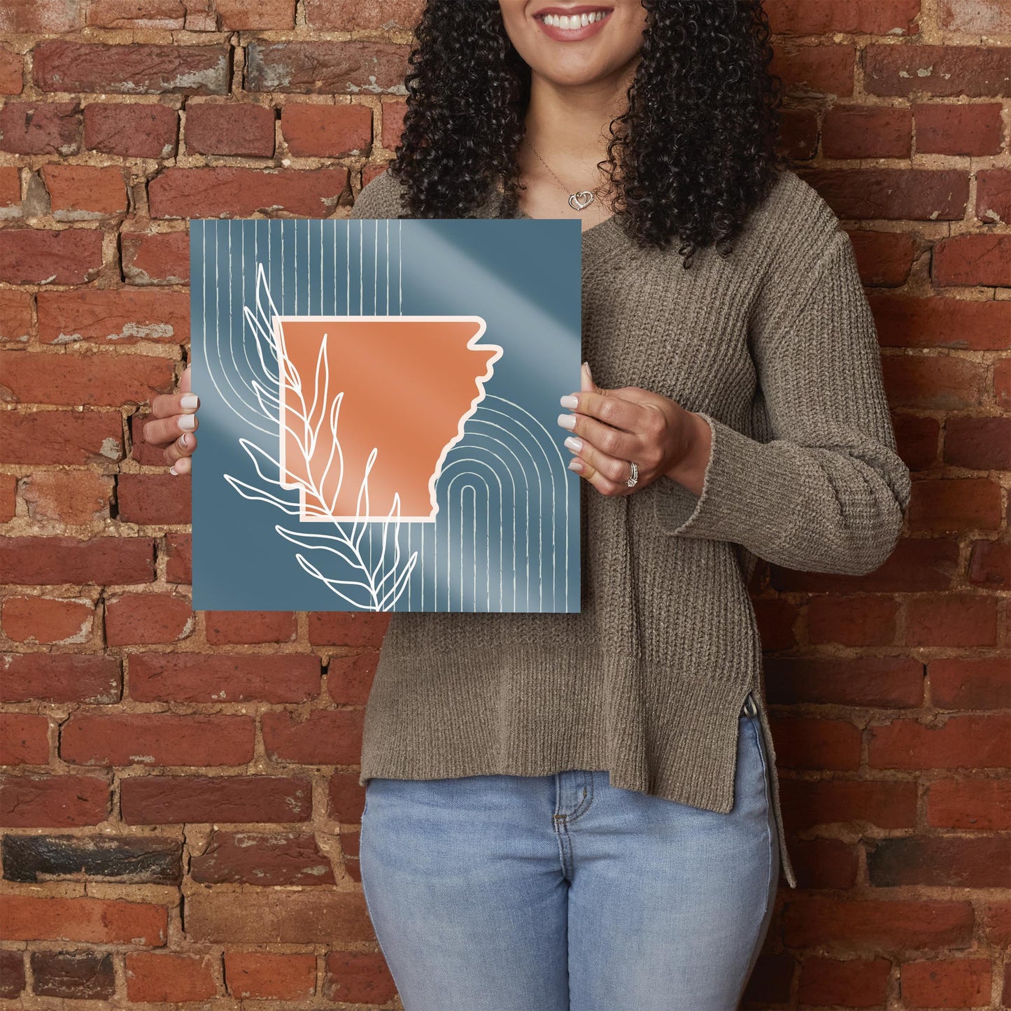 Modern Minimalist Arkansas State Shape With Leaf | Hi-Def Glass Art | Eaches | Min 1