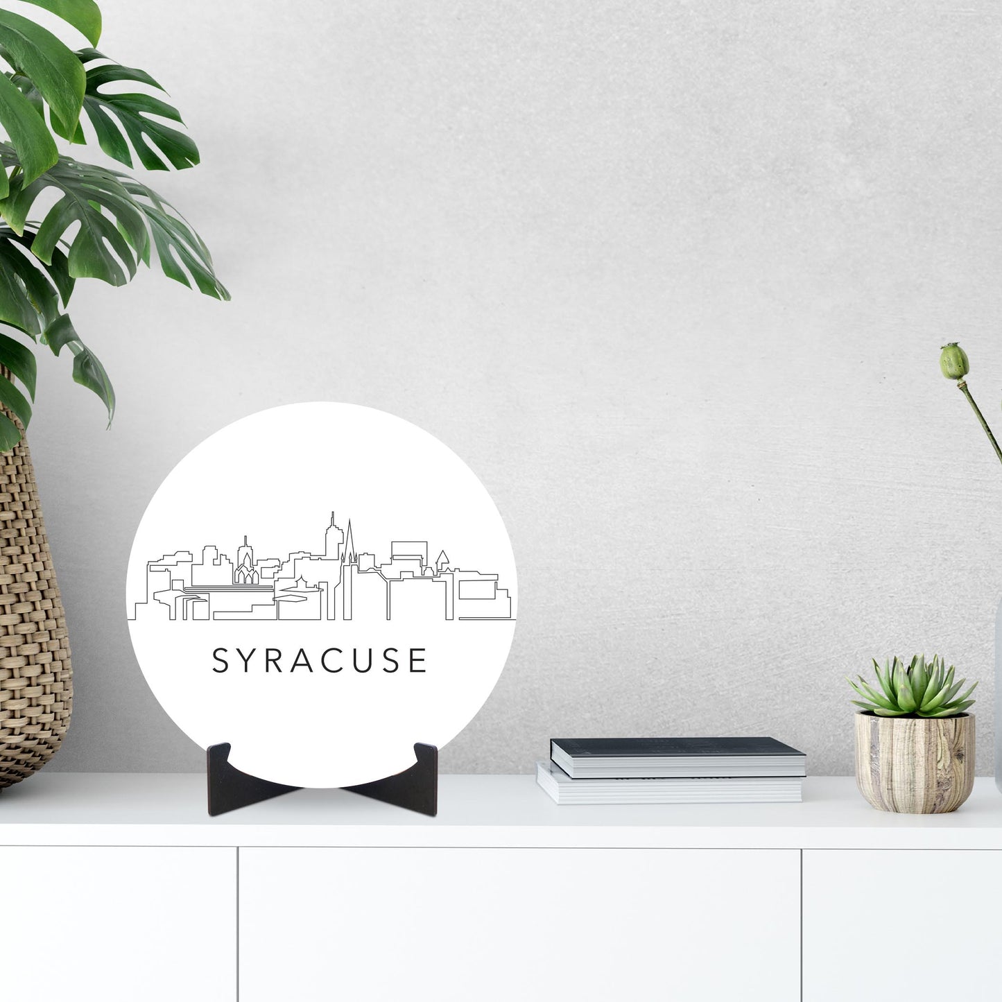 Minimalistic B&W New York Syracuse Skyline | Wood Sign | Eaches | Min 1