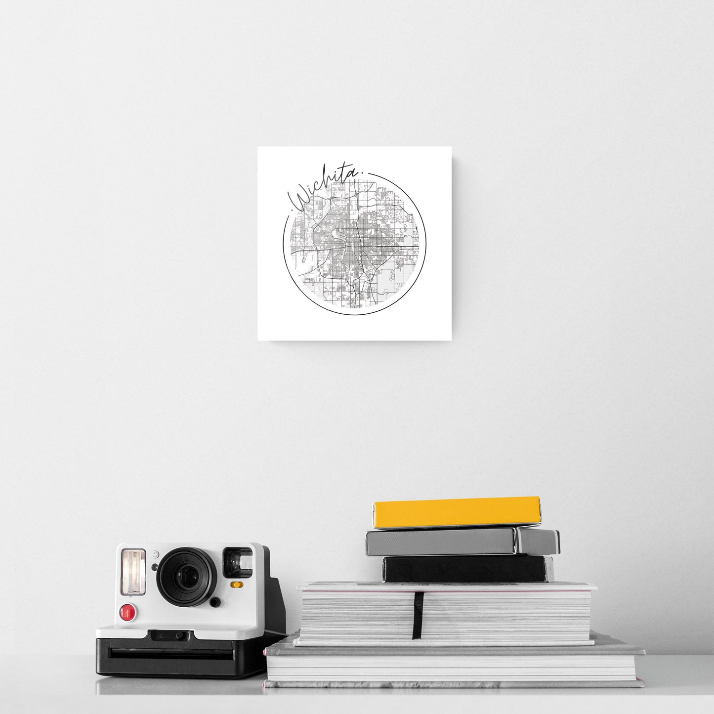 Minimalist B&W Kansas Wichita Circle Map | Hi-Def Glass Art | Eaches | Min 2
