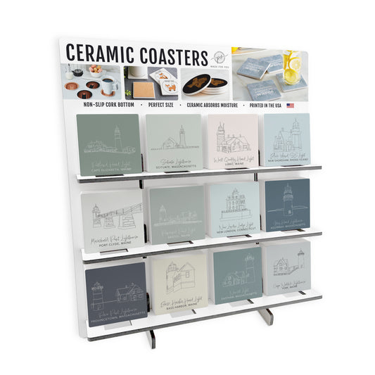Lighthouse Line Drawing 2 Theme Square Ceramic Coaster Loaded Display POP Min of 1