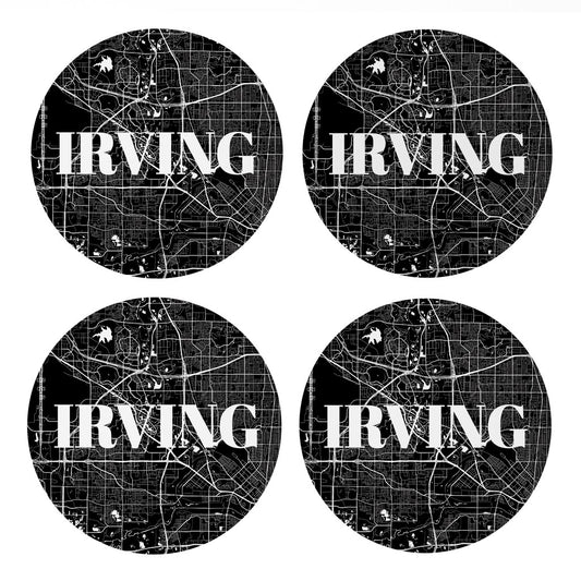 Minimalistic B&W Texas Irving Map | Absorbent Coasters | Set of 4 | Min 2