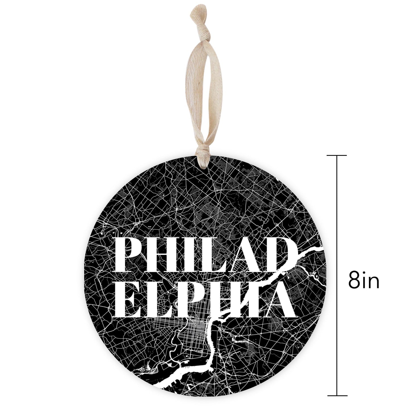 Minimalistic B&W Pennsylvania Philadelphia Map | Wood Ornament | Eaches | Min 1