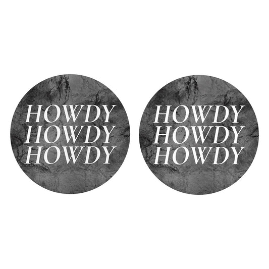 Minimalistic B&W Texas Textured Howdy | Absorbent Car Coasters | Set of 2 | Min 4