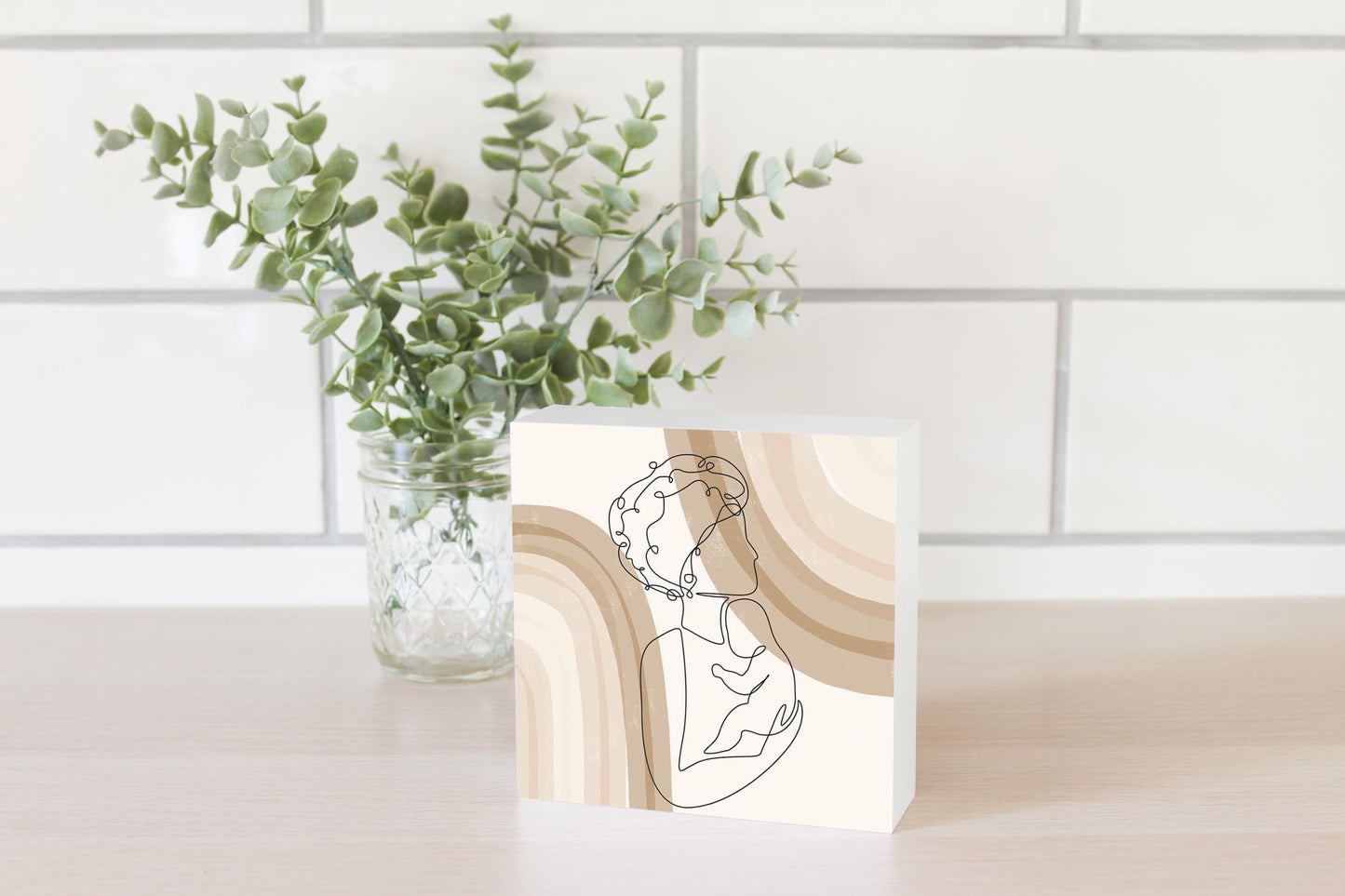 Modern Minimalist Mothers Day Mom Baby | Wood Block | Eaches | Min 4