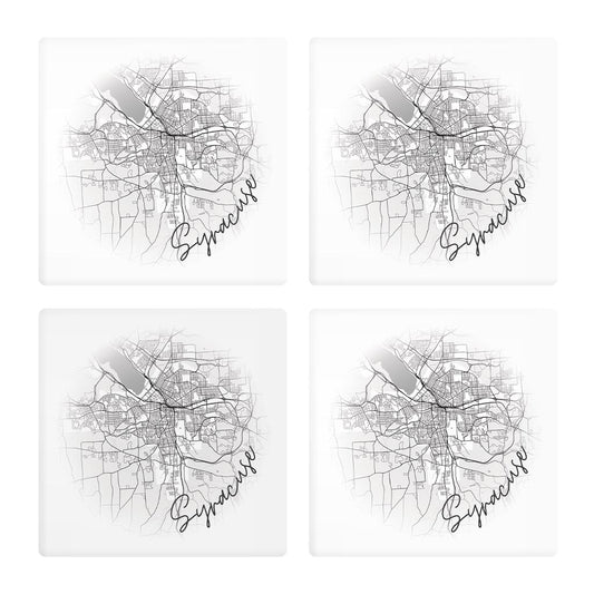 Minimalistic B&W New York Syracuse Faded Circle Map | Absorbent Coasters | Set of 4 | Min 2