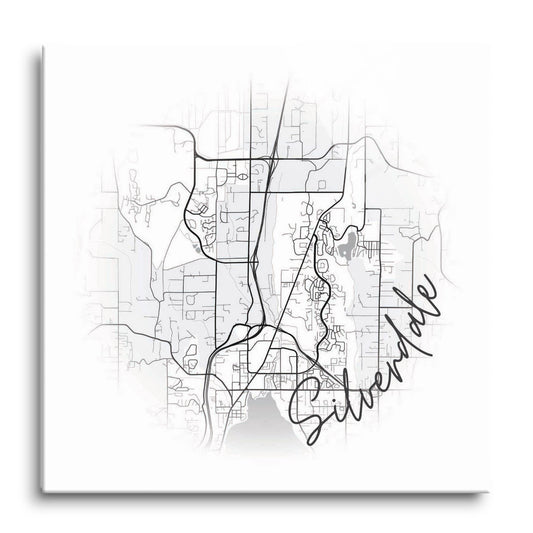 Minimalistic B&W Washington Silverdale Circle Map | Hi-Def Glass Art | Eaches | Min 1