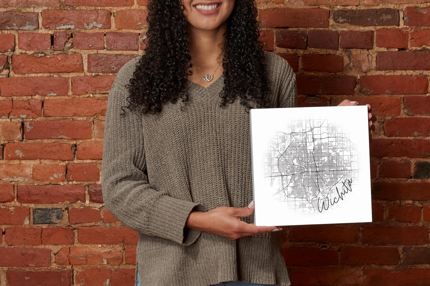 Minimalistic B&W Kansas Wichita Circle Map | Wood Block | Eaches | Min 2