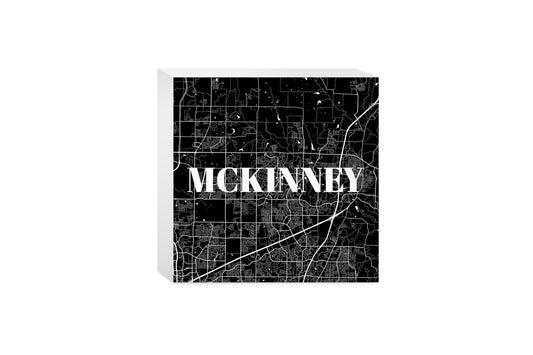 Minimalistic B&W Texas Mckinney Map | Wood Block | Eaches | Min 4