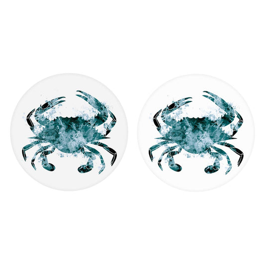 Blue White Water Color Blue Crab | Absorbent Car Coasters | Set of 2 | Min 4