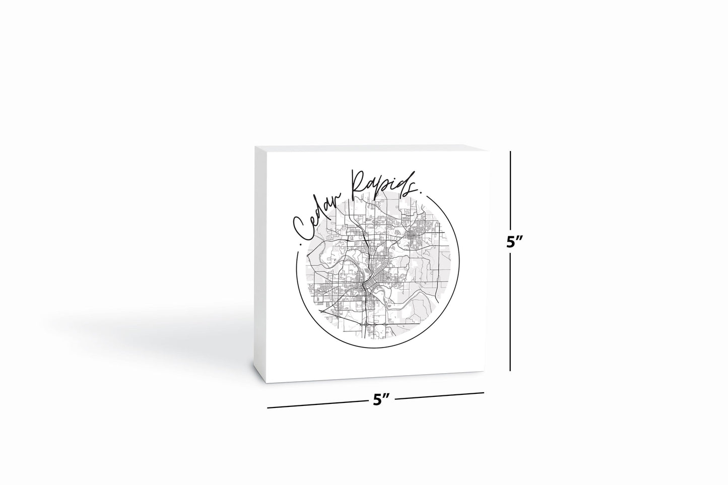 Minimalistic B&W Iowa Cedar Rapids Circle Map | Wood Block | Eaches | Min 4