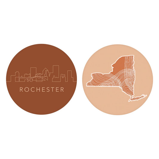 Modern Minimalist New York Rochester Skyline State| Absorbent Car Coasters | Set of 2 | Min 4