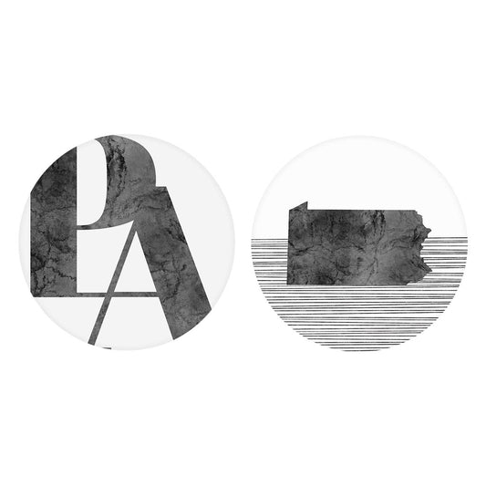 Minimalistic B&W Pennsylvania State Light Initials| Absorbent Car Coasters | Set of 2 | Min 4