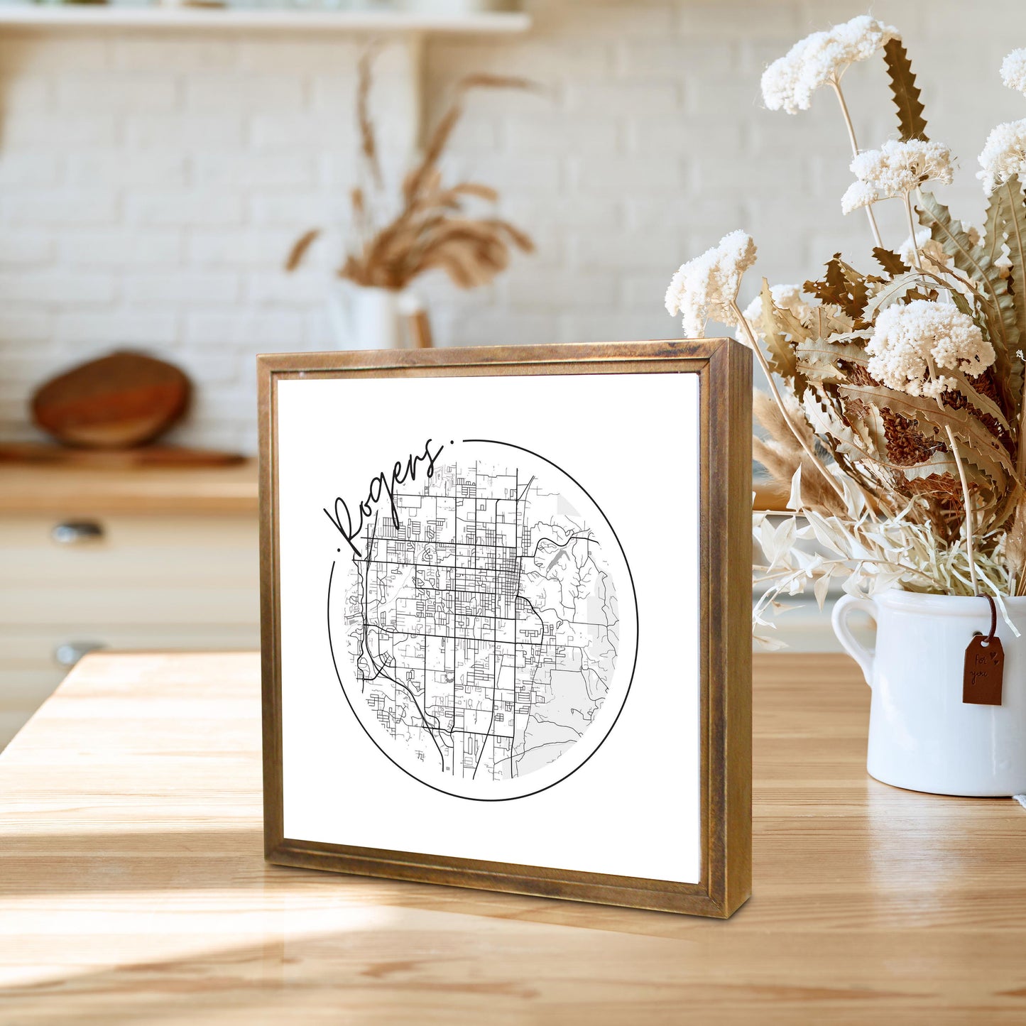 Minimalist B&W Arkansas Rogers Circle Map | Wood Sign | Eaches | Min 1