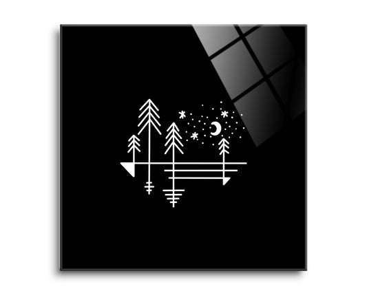 Minimalistic Tree Line Drawing On Black| Hi-Def Glass Art | Eaches | Min 2
