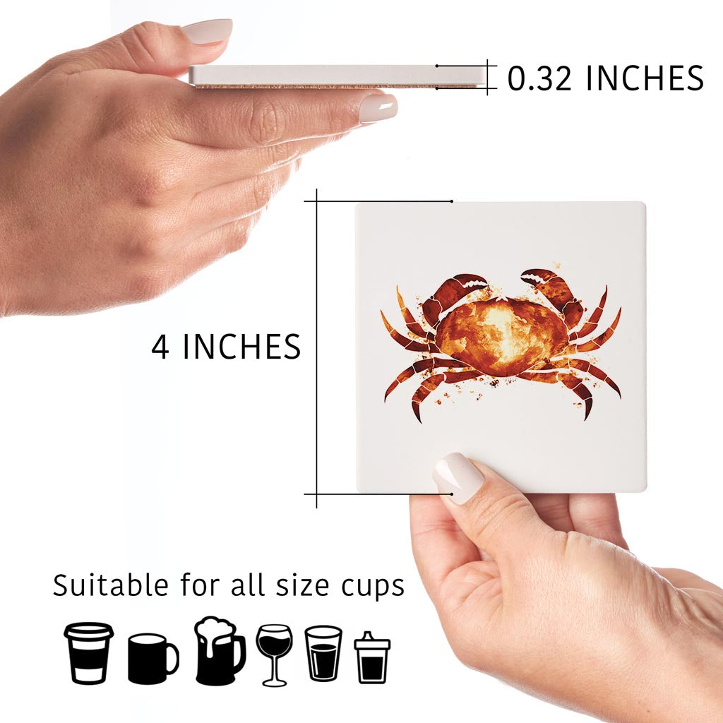East Coast Water Color Crab | Absorbent Coasters | Set of 4 | Min 2