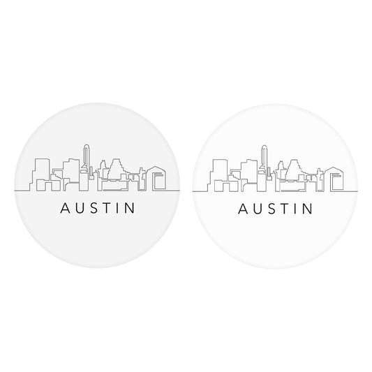 Minimalist B&W Texas Austin Skyline | Absorbent Car Coasters | Set of 2 | Min 4