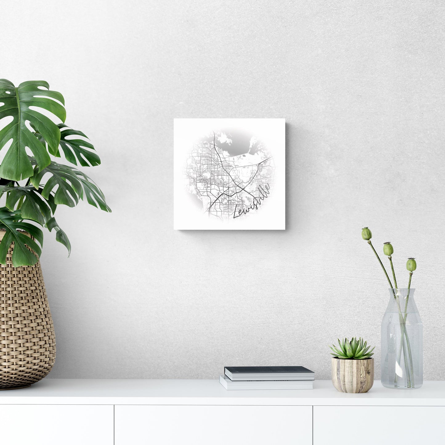 Minimalistic B&W Texas Lewisville Circle Map | Hi-Def Glass Art | Eaches | Min 1