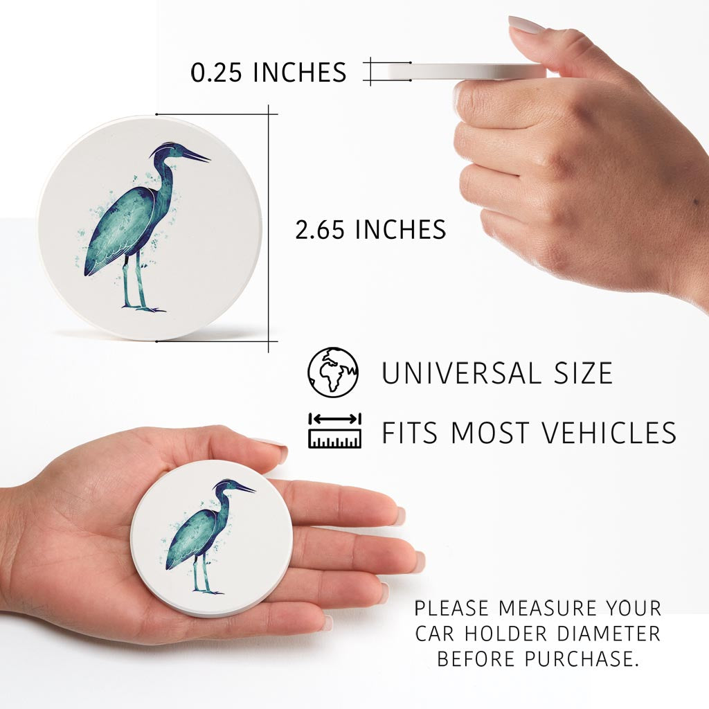 East Coast Water Color Heron | Absorbent Car Coasters | Set of 2 | Min 4