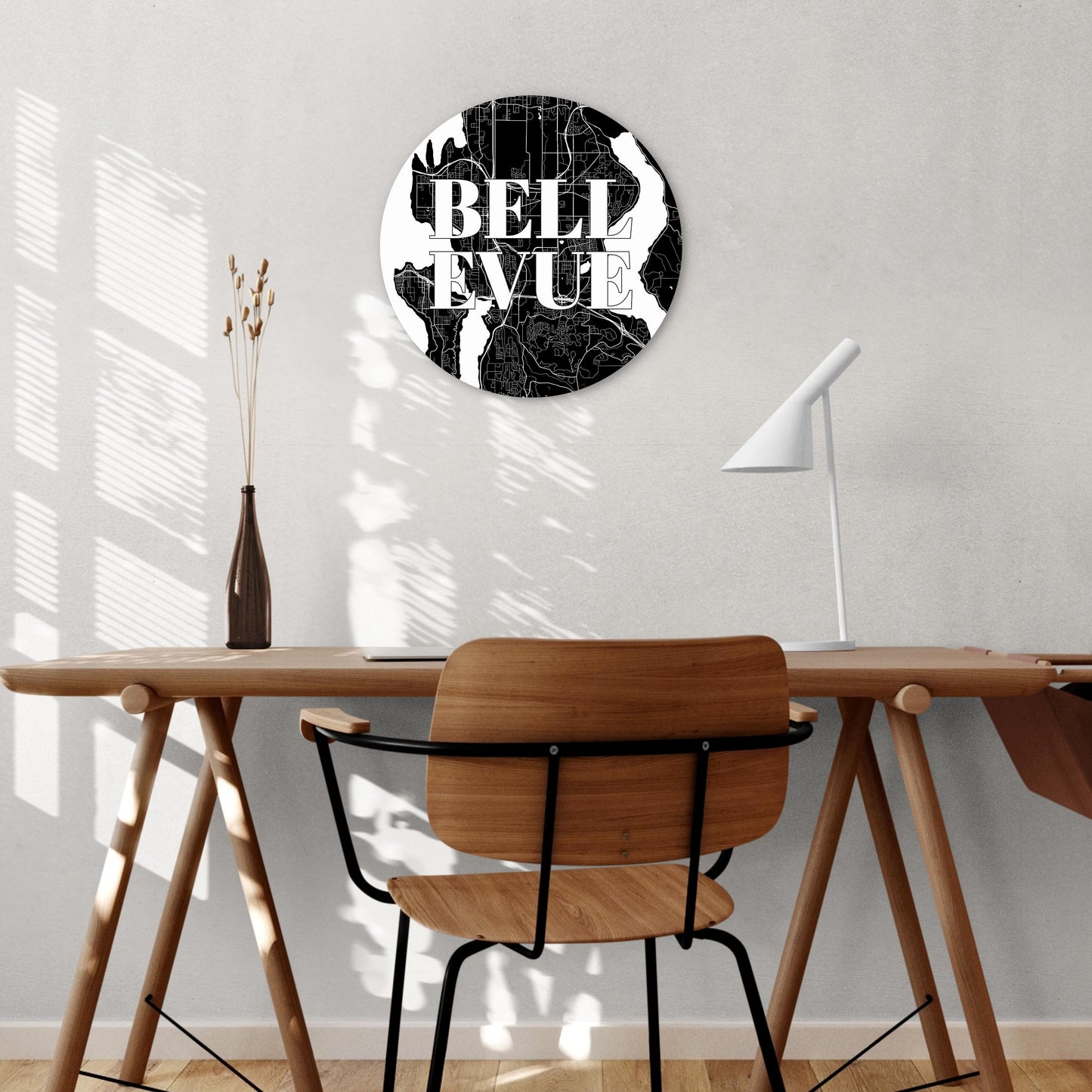 Minimalistic B&W Washington Bellevue Map | Wood Sign | Eaches | Min 1