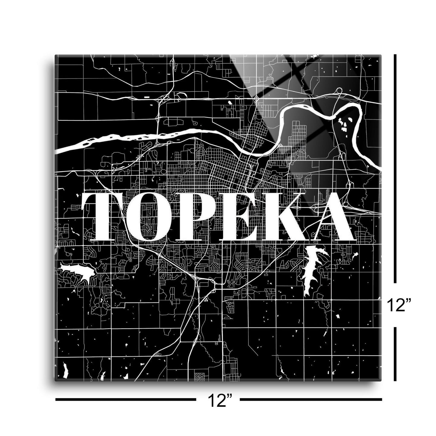 Minimalist B&W Kansas Topeka Map | Hi-Def Glass Art | Eaches | Min 1