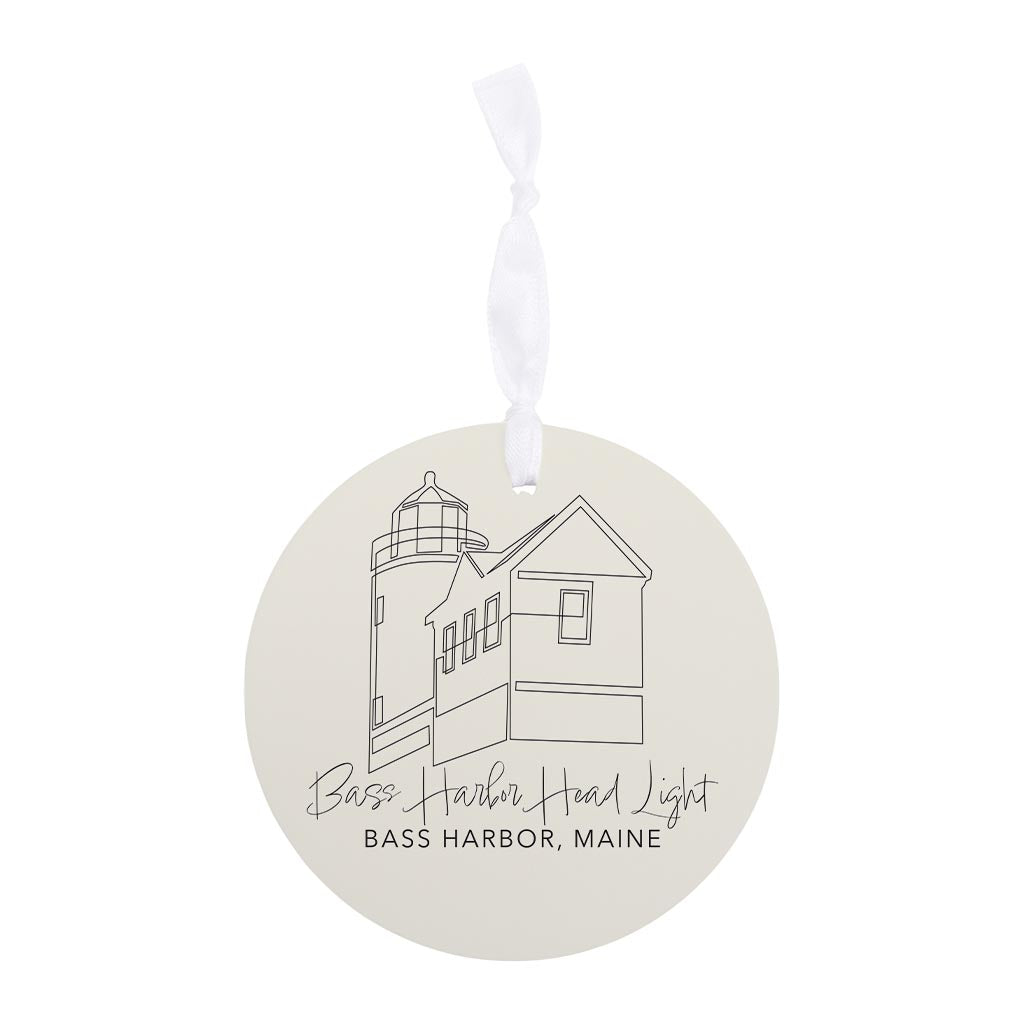 Cream Bass Harbor Head Light| Wood Ornament | Eaches | Min 6