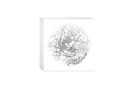 Minimalistic B&W Pennsylvania Pottstown Circle Map | Wood Block | Eaches | Min 4