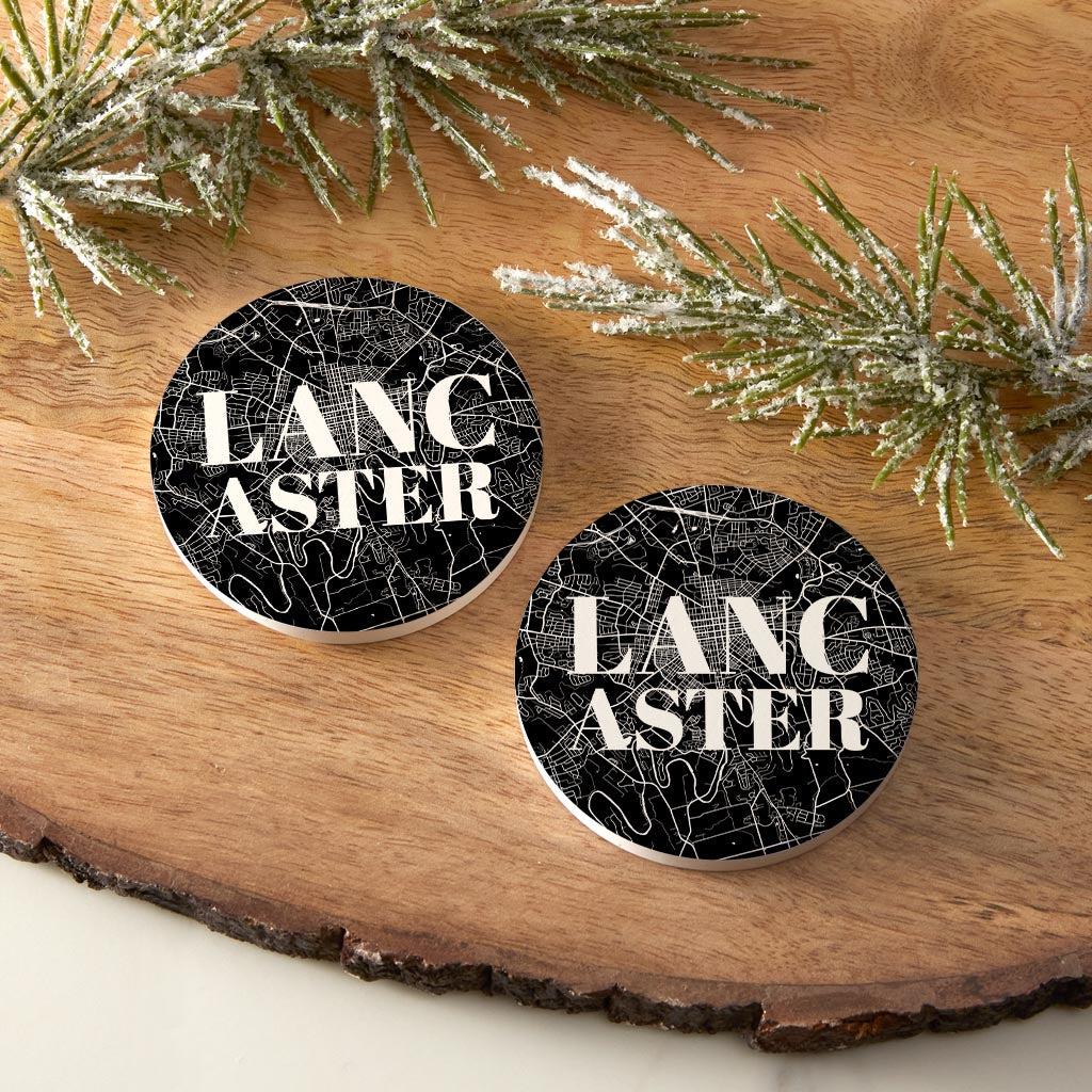 Minimalistic B&W Pennsylvania Lancaster Map | Absorbent Car Coasters | Set of 2 | Min 4