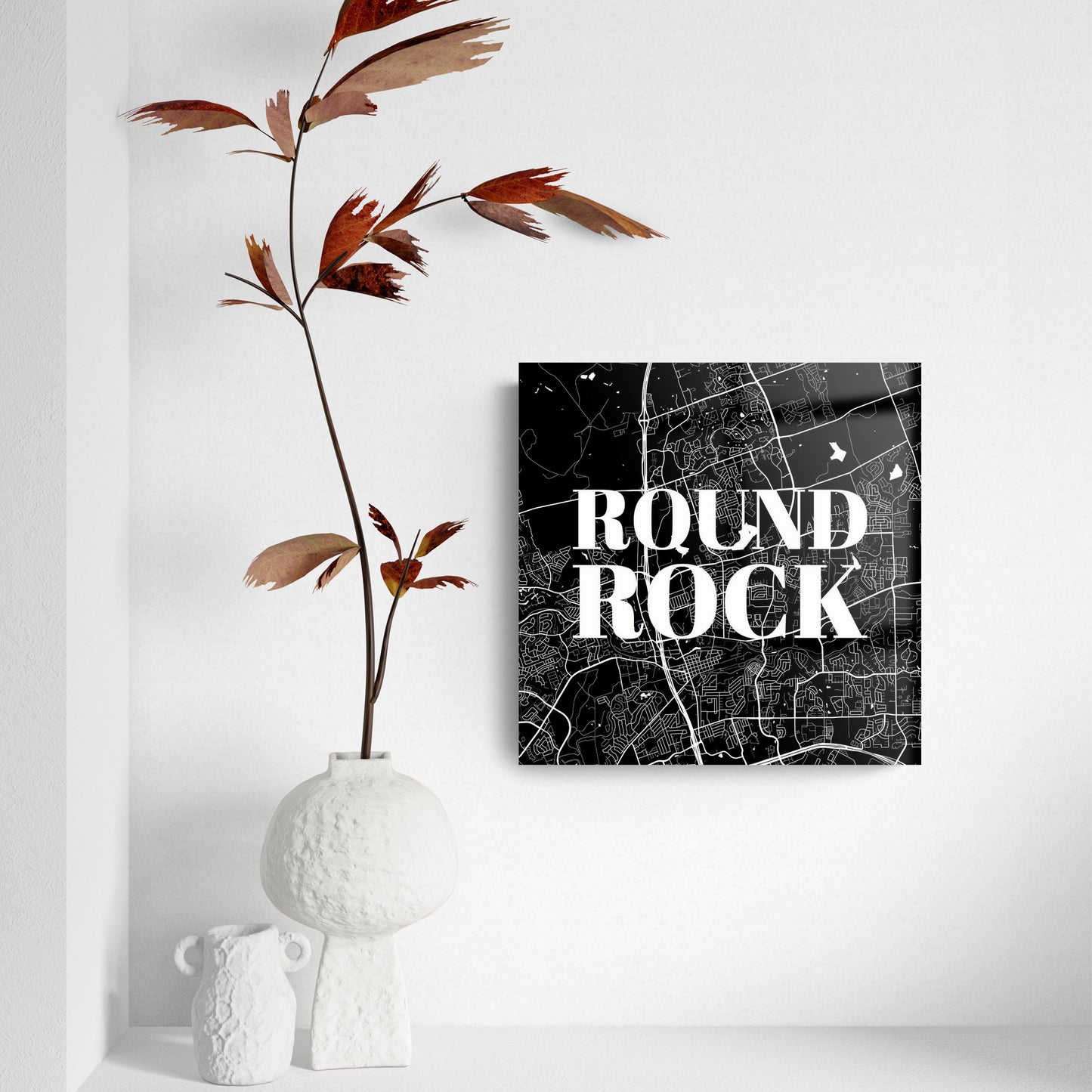 Minimalistic B&W Texas Round Rock Map | Hi-Def Glass Art | Eaches | Min 2