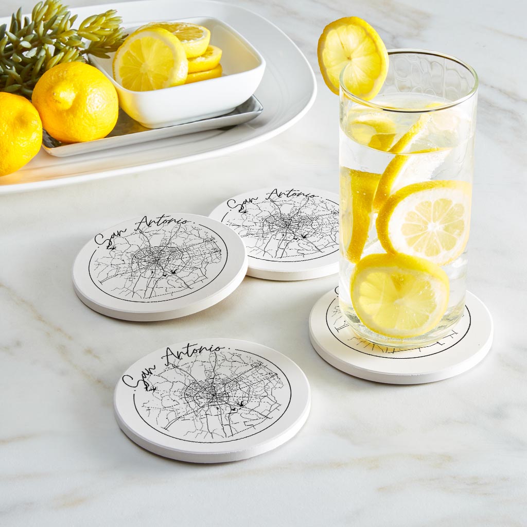 Modern San Antonio Round Map | Absorbent Coasters | Set of 4 | Min 2