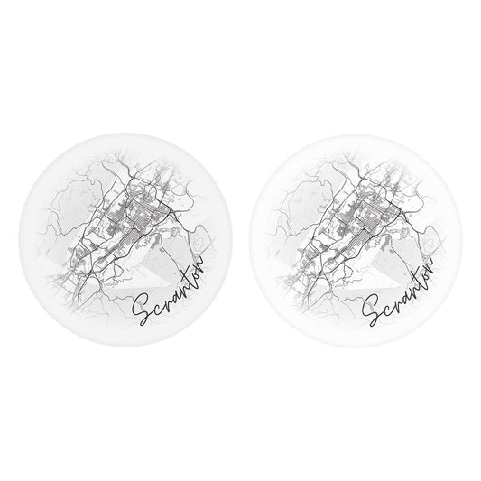 Minimalistic B&W Pennsylvania Scranton Circle Map | Absorbent Car Coasters | Set of 2 | Min 4