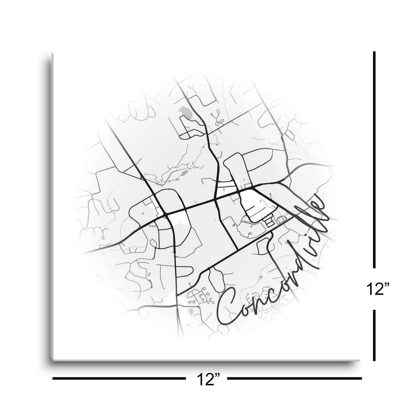 Minimalistic B&W Pennsylvania Concordville Circle Map | Hi-Def Glass Art | Eaches | Min 1