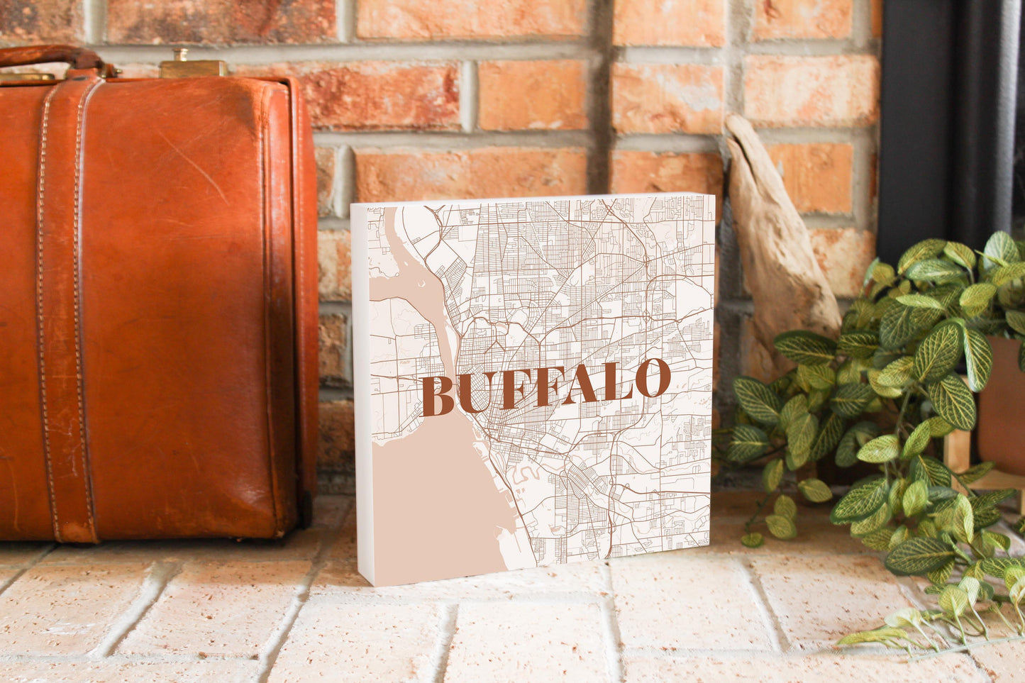 Modern Minimalist New York Buffalo Map | Wood Block | Eaches | Min 2