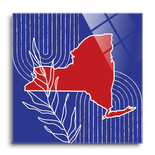 Red White And Blue New York State Retro Thin Lines | Hi-Def Glass Art | Eaches | Min 1