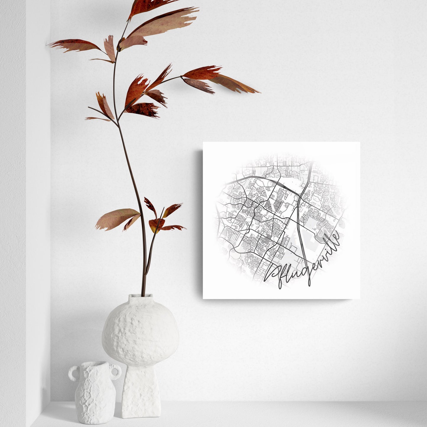 Minimalistic B&W Texas Pflugerville Circle Map | Hi-Def Glass Art | Eaches | Min 2