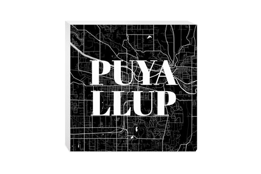 Minimalistic B&W Washington Puyallup Map | Wood Block | Eaches | Min 2
