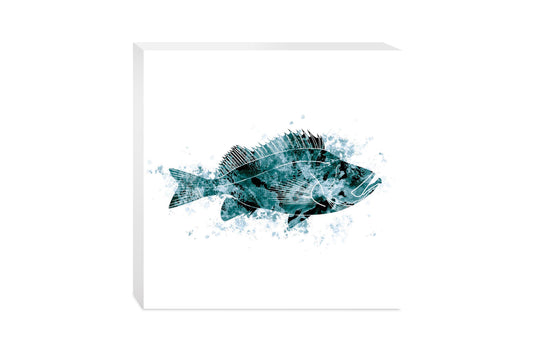 Blue White Water Color Red Fish | Wood Block | Eaches | Min 2