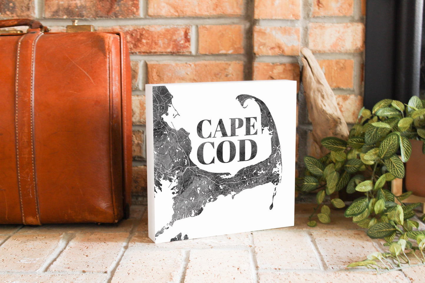 Minimalistic B&W Cape Cod Map | Wood Block | Eaches | Min 2