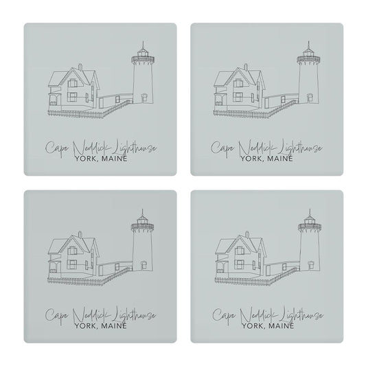 Cape Neddick Lighthouse Muted Coastal| Absorbent Coasters | Set of 4 | Min 2