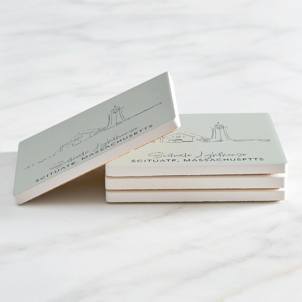 Scituate Lighthouse Muted Coastal | Absorbent Coasters | Set of 4 | Min 2